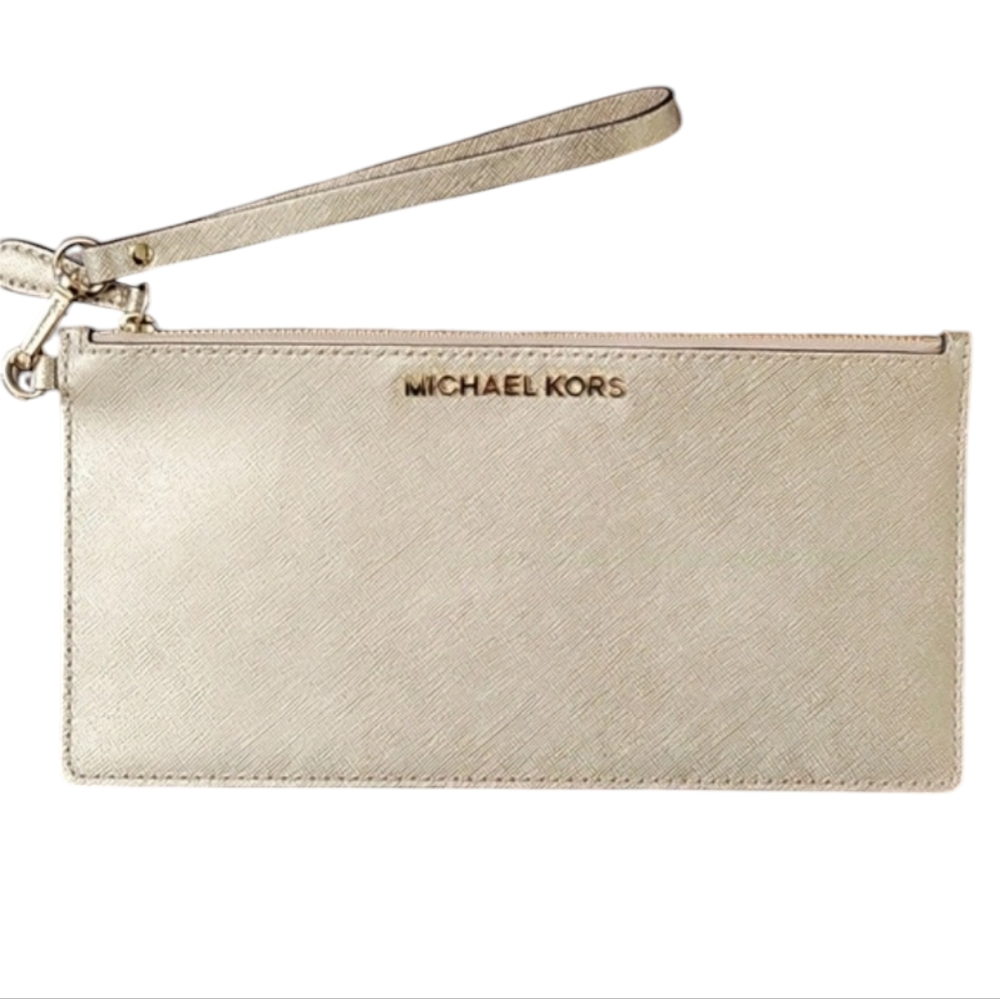 MICHAEL KORS| Metallic Gold Saffiano Leather Wristlet